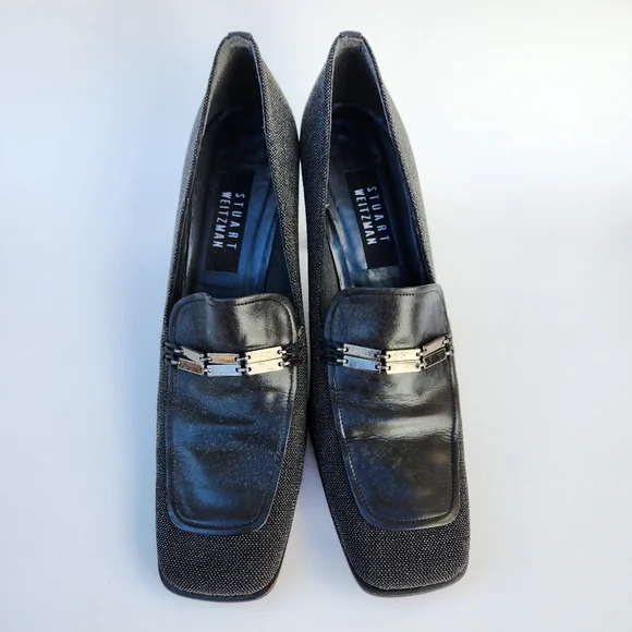 Stuart Weitzman Vintage '90s Tweed & Leather Block Heel Loafers - Picture 2 of 8